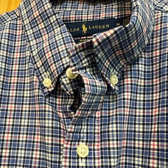Blue and pink plaid Ralph Lauren men’s button down shirt size M slim fit - Picture 5 of 8